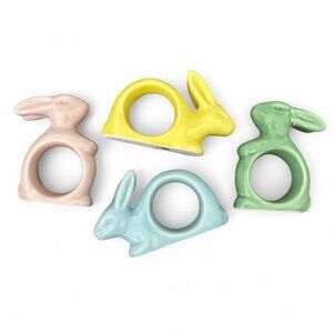 Set of 4 ceramic rabbit ring holders in pink, blue, yellow, and green #homedecor